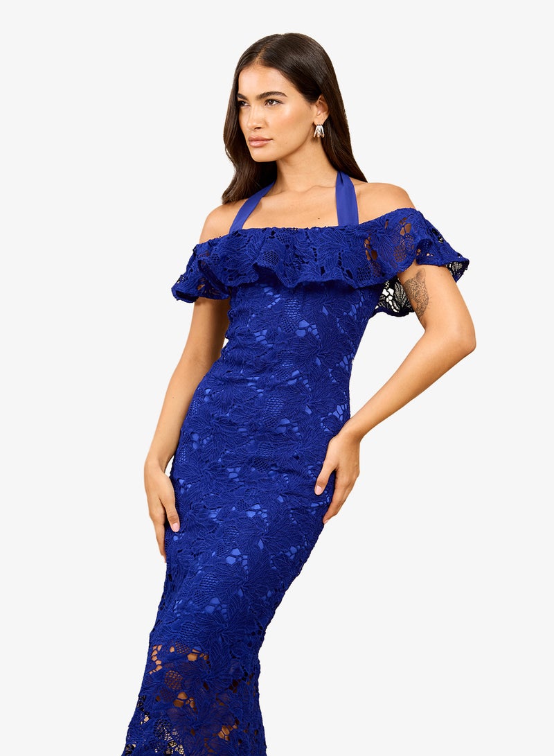 Little Mistress Cobalt Crochet Midi Dress - Image 4
